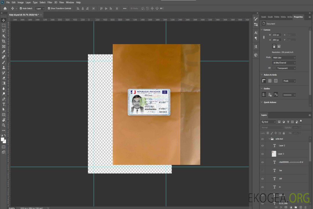 Nouvelle carte d'identité France (mars 2021 - présent) photolook AVANT template